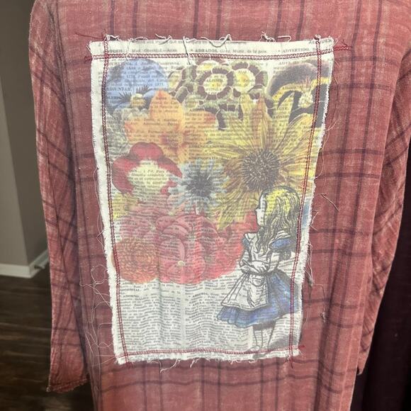 The Nu Vintage Plaid Upcycle Flower Duster Chic Western Top Size Medium - Picture 4 of 7